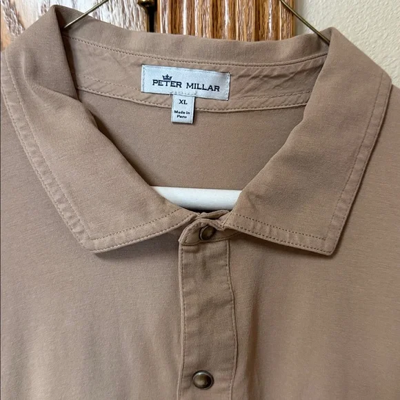 Peter Millar Tan Button-Up Shirt ECU - Picture 2 of 3